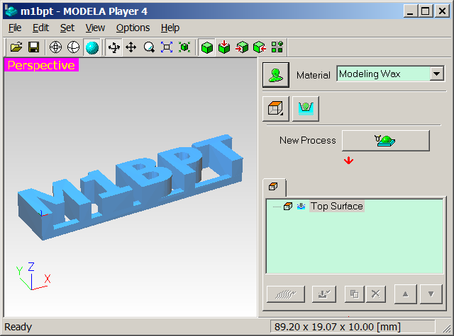 The Modela Player shown displaying the imported .stl file